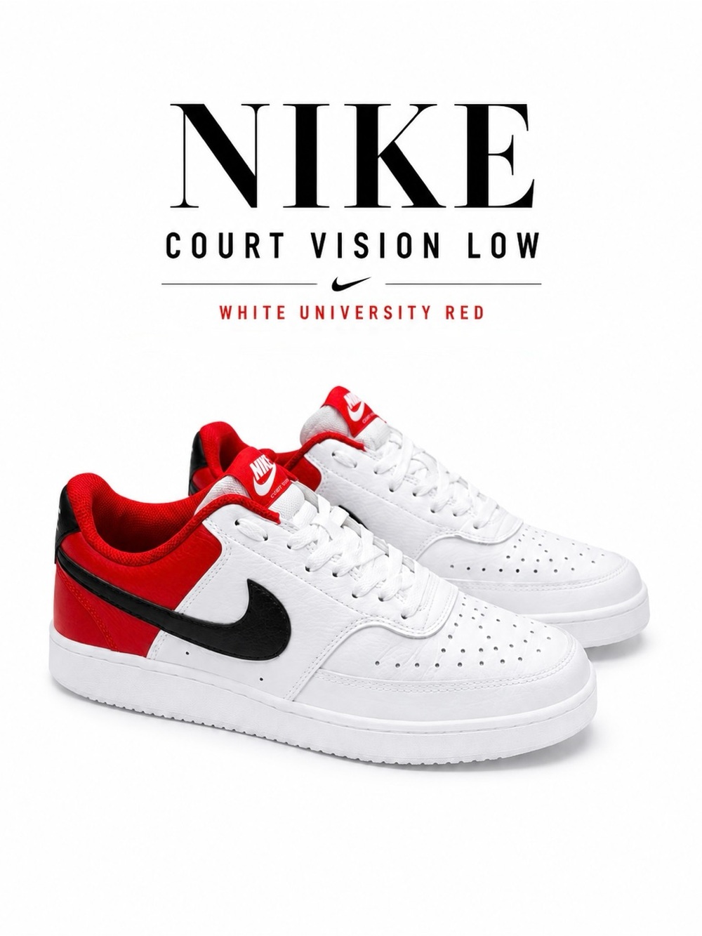 Nike Court Vision Low White University Red Leather Sneakers